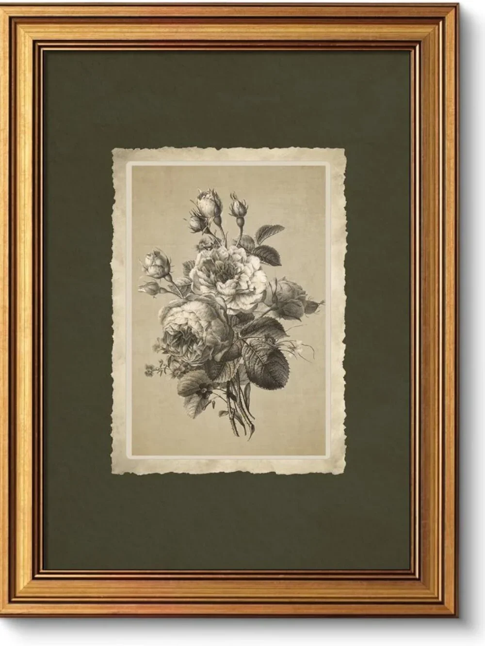 Vintage Gold Framed Floral Rose Wall Art - 12x16 Antique Canvas Decor for Home